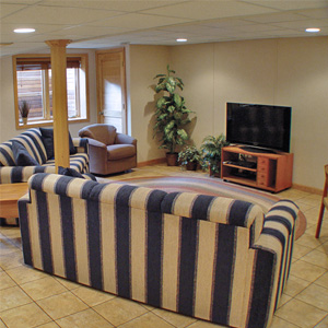 A Finished Basement Living Room Area in Aliquippa, PA